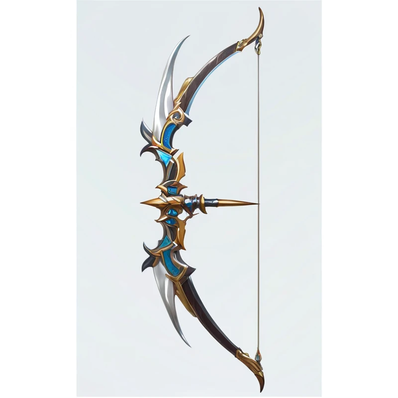 Close up of bow and arrow with stick, longbow, sword, Decorative bow, Short bow, 翼Archer, Archer, Handheld Mechanical Bow and Arrow, Fantasy weapons, halberd, magical longbow, Weapon concept art, Weapon Design, Sword weapons, arrowed longbow, epic Fantasy weapons art, World of Warcraft Blizzard Weapon Art, sword鹿角