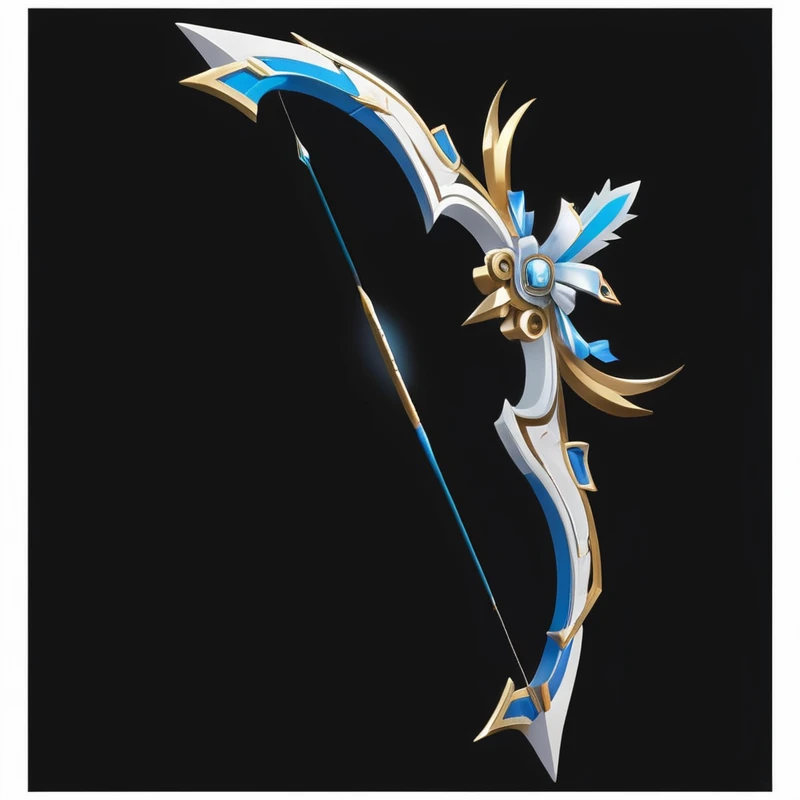 Black background with white and blue bows and long arrows, Decorative bow, Bow and Arrow手, Short bow, magical longbow, war blade arms, Holding a bow, longbow, hold mechanical Bow and Arrow, Bow and Arrow, sword, 翼Bow and Arrow手, arrowed longbow, arms design, arms, fantasy arms, arms concept art