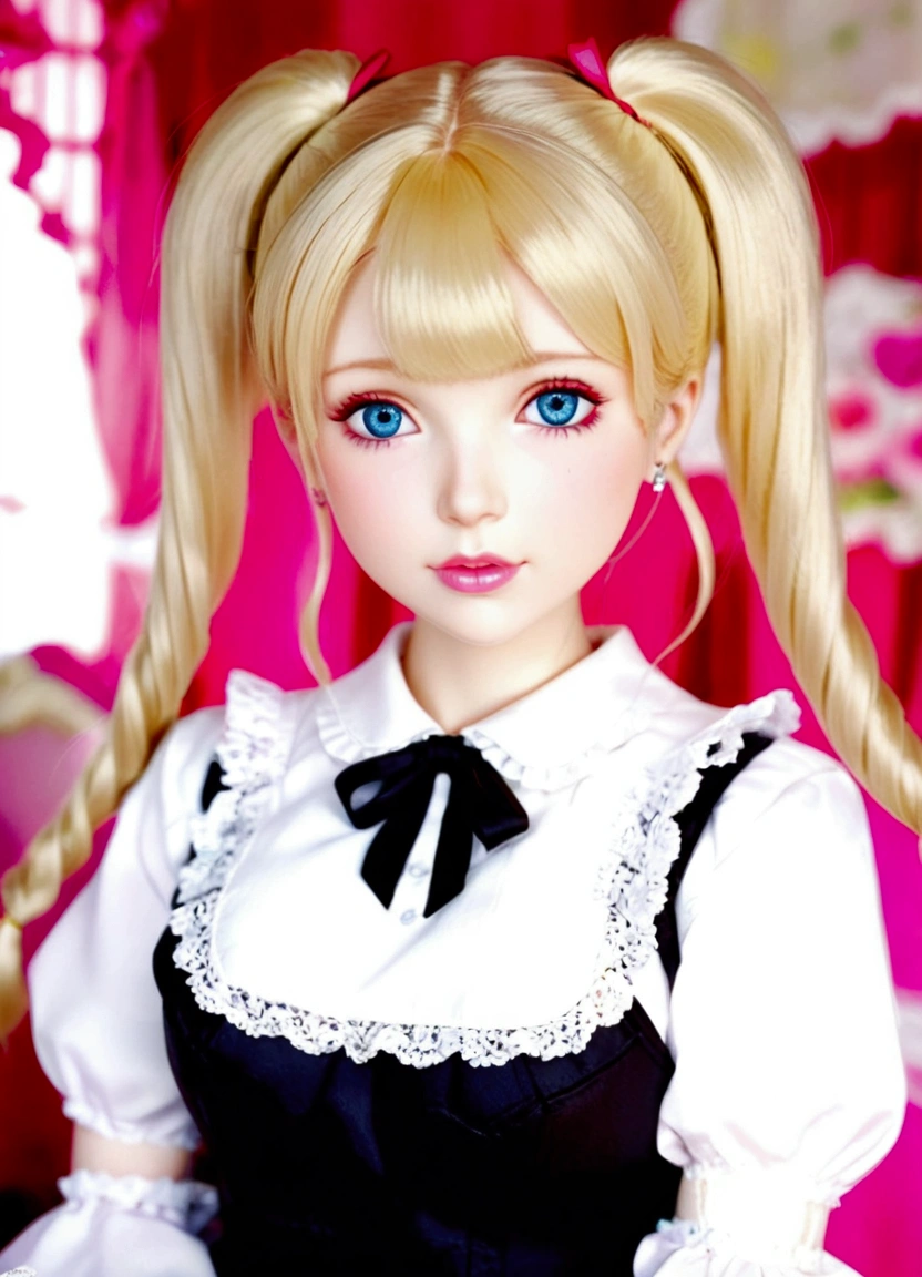 1 Blonde Twintails Barbie，beautiful eyes(Wear ****ta),(pouty),E7E48U，All sweaty，Small Breasts，，pubic hair