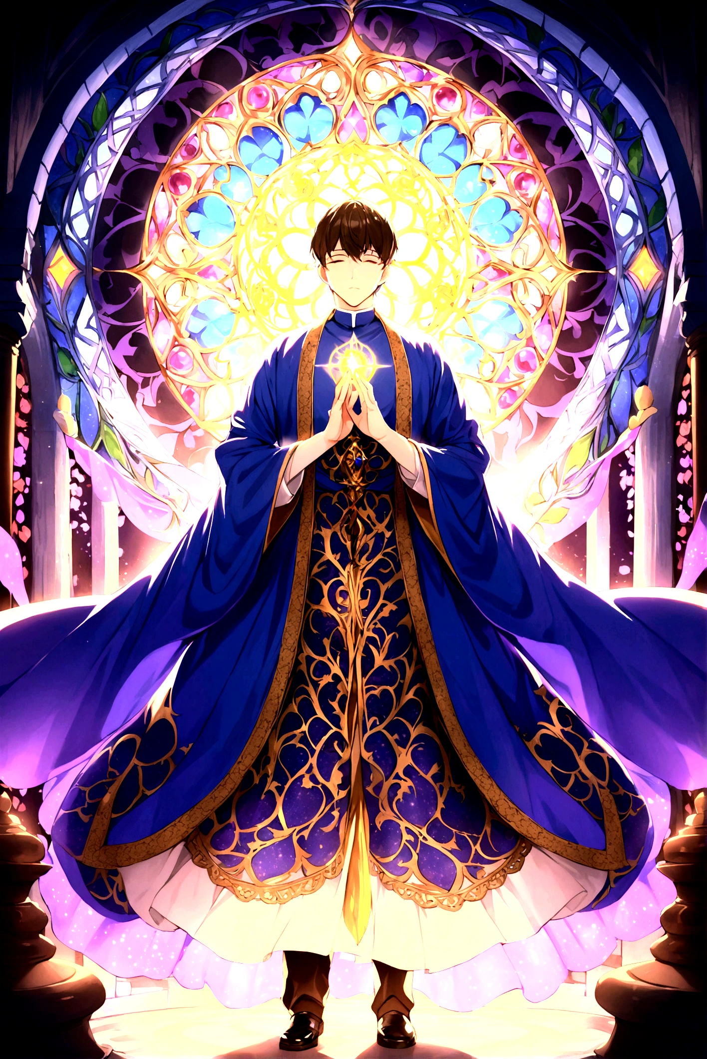 Adult sex-loving priest in a magical lacy robe、