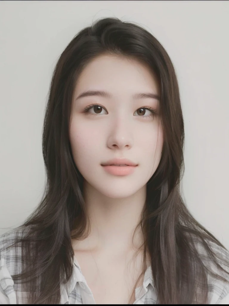 portrait of a girl with long hair wearing a plaid shirt
