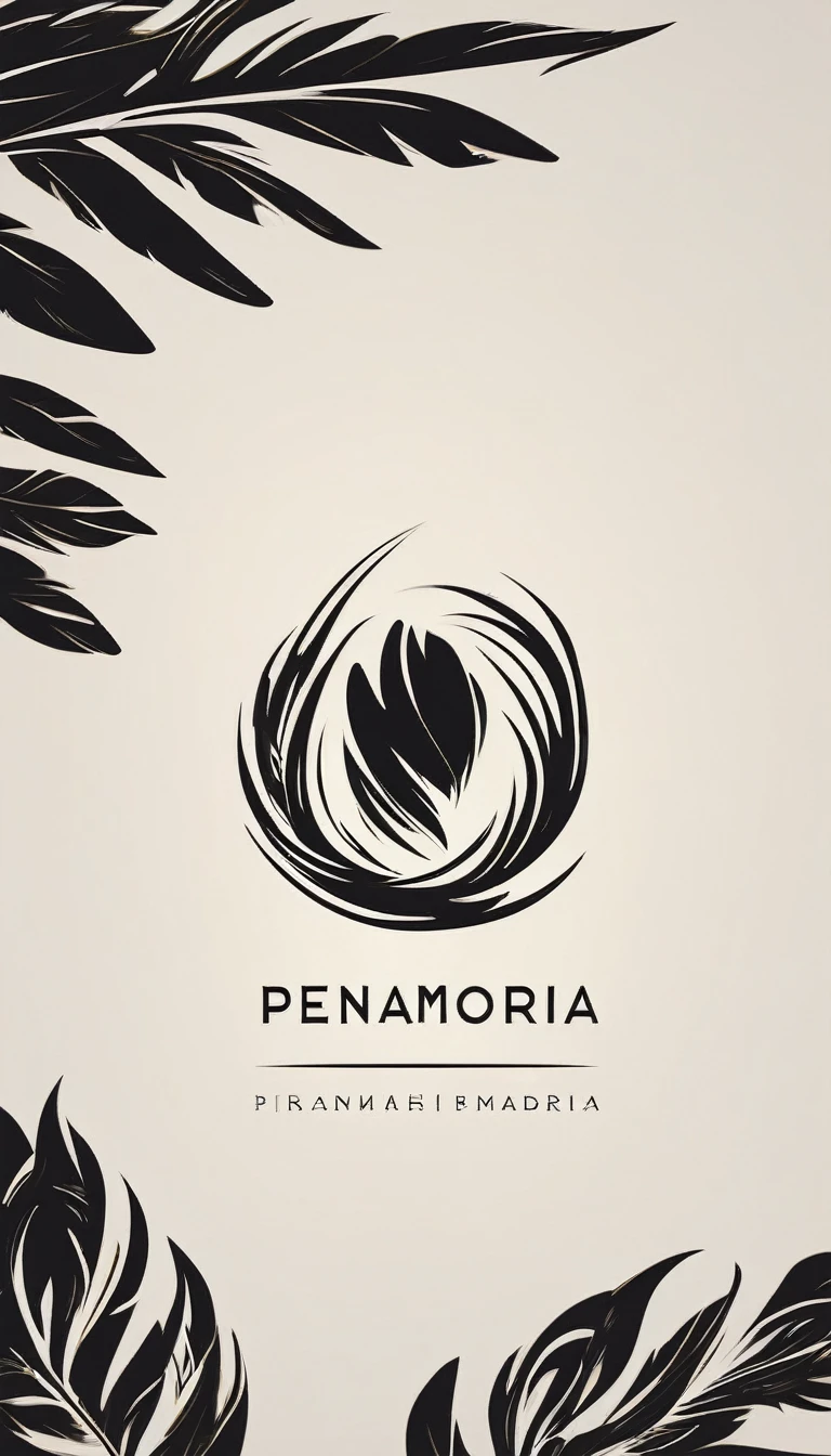 A minimal, modern, simple, cinematic logo design for the brand “Penamemoria". Create a modern, minimalistic, high-quality, logo of a boy inside a nest made of feathers. The logo must be a symbol for dreams, stories, memories, music and imagination.