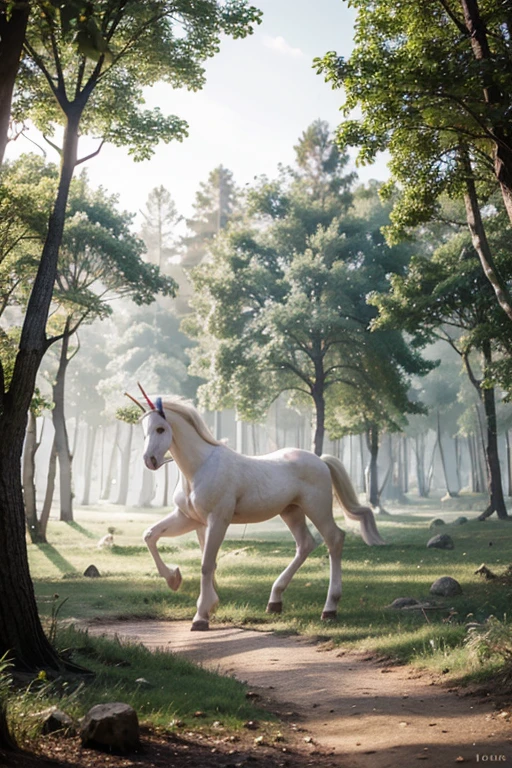 fantasy forest with white unicorn