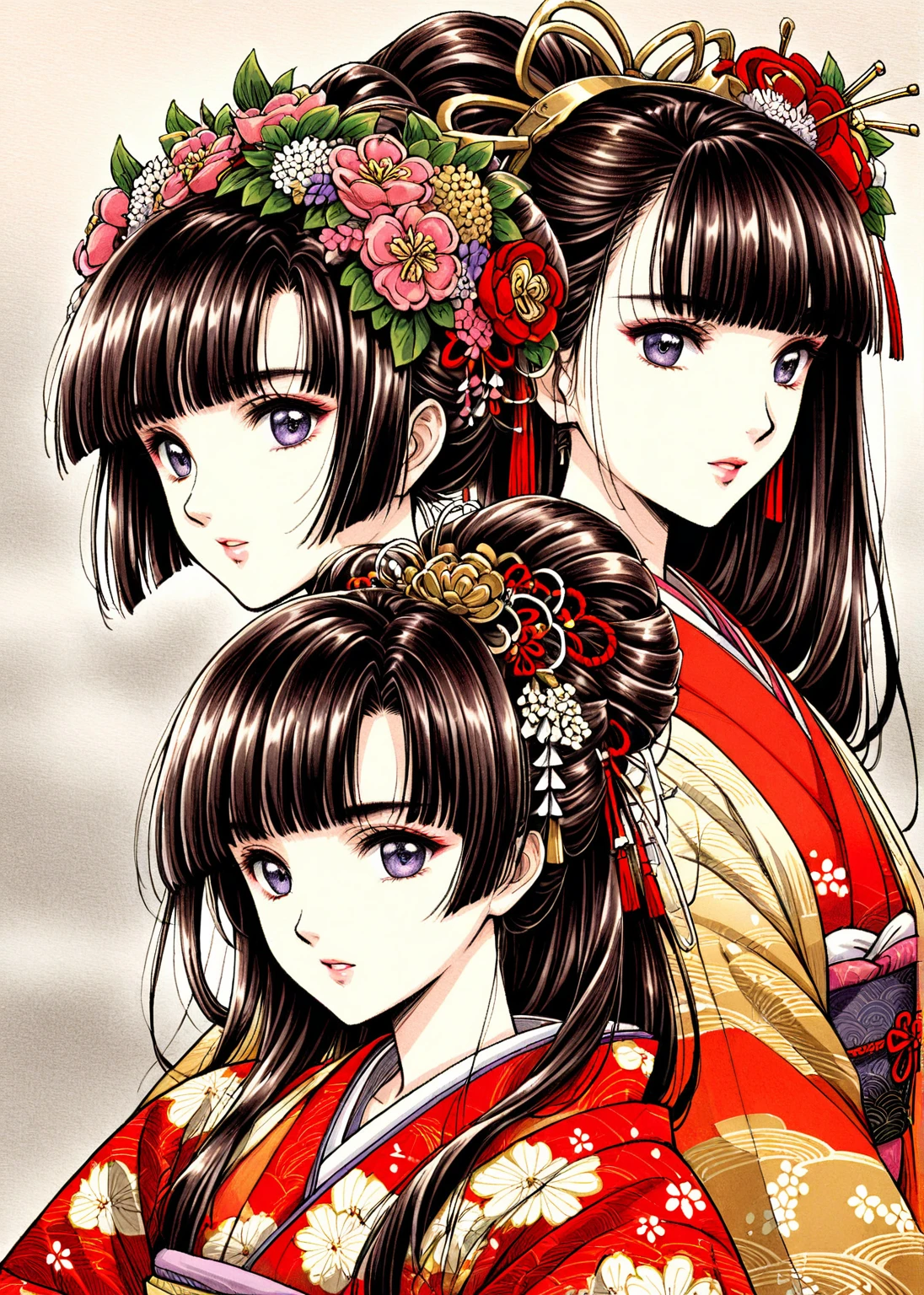 A 12-year-old princess wearing a red kimono and a flower crown, Traditional Japanese, traditional geisha clothing, Japanese women, Wearing Imperial Kimono, japanese geisha, geisha photo portrait, female geisha girl, elegant Japanese women, Japanese Kimono, In kimono, Traditional beauty, Wearing kimono and armor, portrait of geisha, wearing a haori, geisha