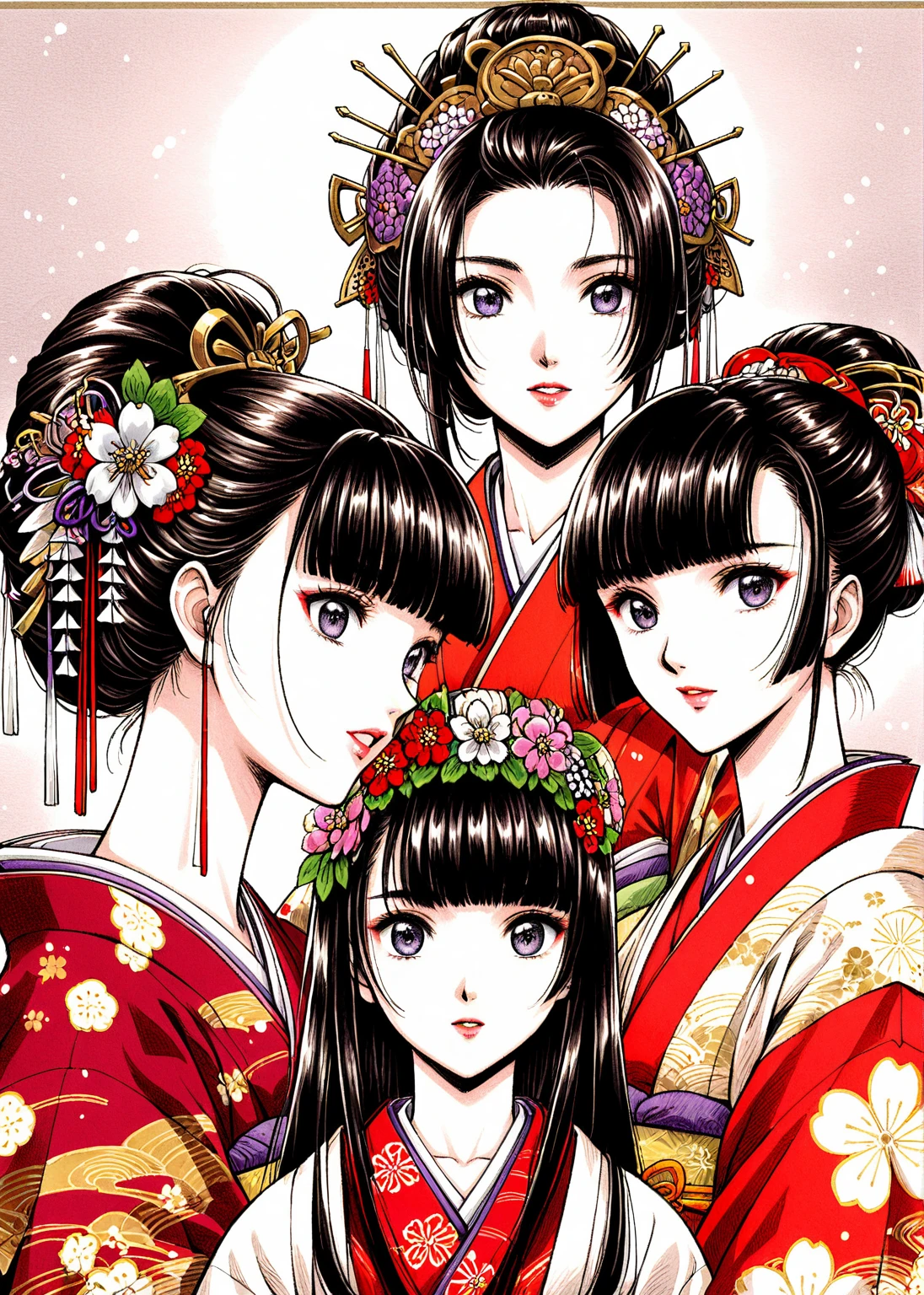 A 12-year-old princess wearing a red kimono and a flower crown, Traditional Japanese, traditional geisha clothing, Japanese women, Wearing Imperial Kimono, japanese geisha, geisha photo portrait, female geisha girl, elegant Japanese women, Japanese Kimono, In kimono, Traditional beauty, Wearing kimono and armor, portrait of geisha, wearing a haori, geisha