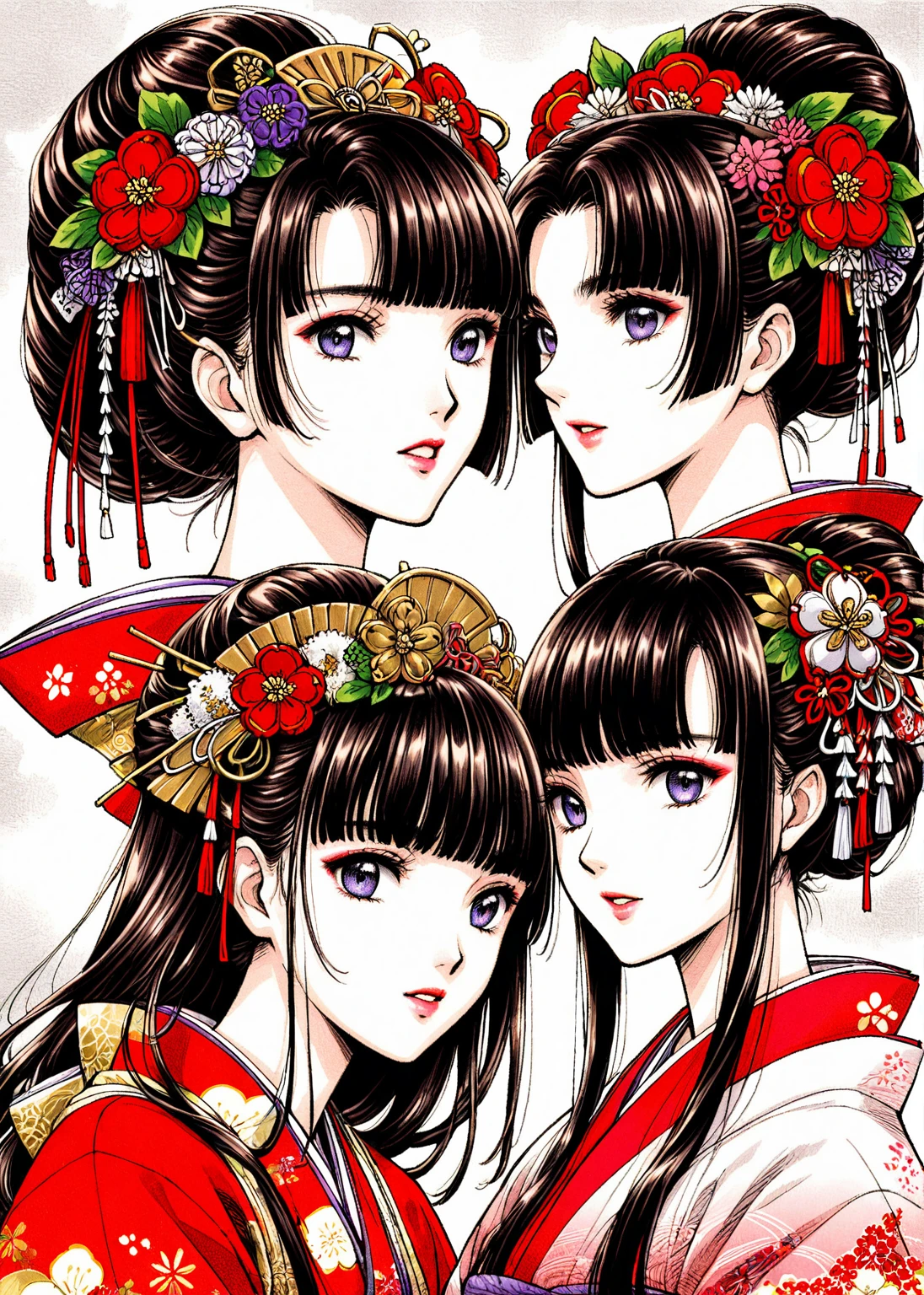 A 12-year-old princess wearing a red kimono and a flower crown, Traditional Japanese, traditional geisha clothing, Japanese women, Wearing Imperial Kimono, japanese geisha, geisha photo portrait, female geisha girl, elegant Japanese women, Japanese Kimono, In kimono, Traditional beauty, Wearing kimono and armor, portrait of geisha, wearing a haori, geisha