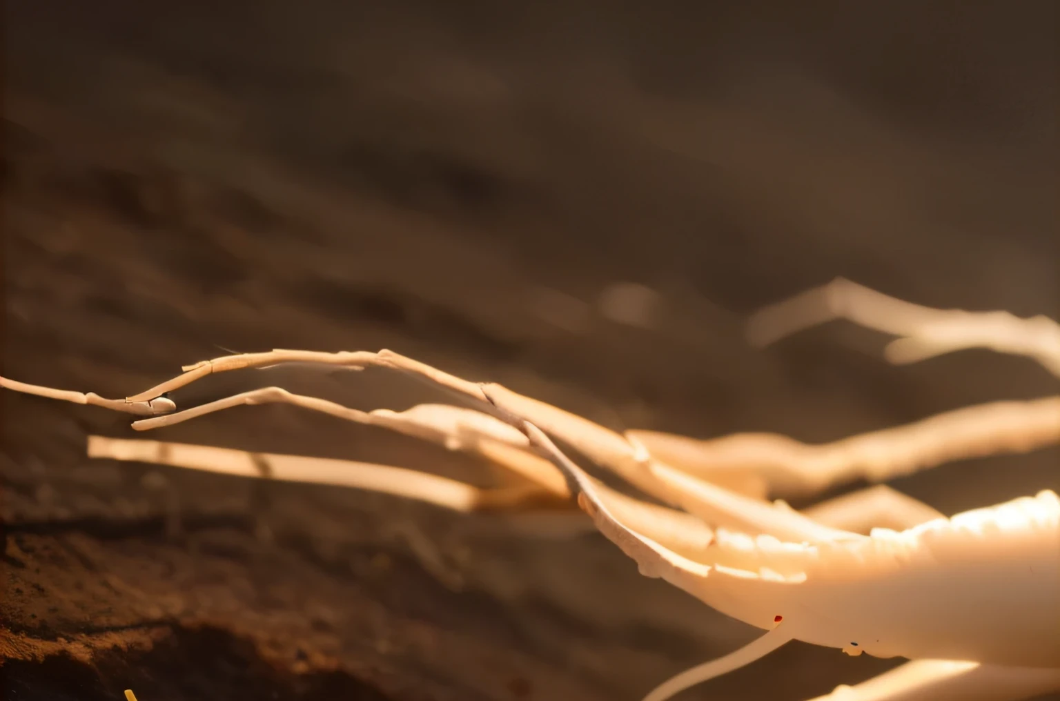 There are two ginseng roots，There are green leaves on it, Another close-up of Iwakura, high-definition, High-quality photos, Perfect refreshing sunshine, View from below, Shot with Canon EOS R 6, Superior quality, Plant roots, medium close up shot, Post-Processing, Close-up photos, Height Rendering, herb, esthetic photo