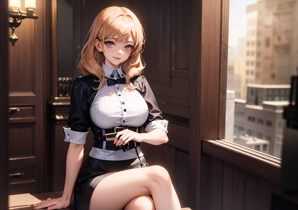 Realistic photos, Focus distance 10mm, Red and white, A big smile, Curly blonde hair, Beautiful girl, Realistic photos, Focus distance 10mmで撮影, masterpiece, 最high quality, high quality, Very detailed CG 8k wallpaper unit, Award-winning photography, Bokeh, Depth of written boundary, High resolution, bloom, chromatic aberration, Realistic, Very detailed, Art Station Trends, CGsociety Trends, Complex, High detail, dramatic, Art on the go, volumetric lighting, In the old alleys of London、A beautiful girl searching for evidence like a detective。She is dressed chicly、He has a magnifying glass in his hand