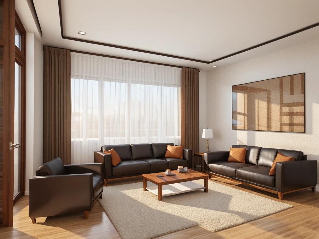 interior living room, modern styles, (television shelf), leather sofa, rug, two picture, wooden floor, white ceiling, window, curtain, natural lighting,
best quality, Masterpiece, Realistic, High quality, corona render, 3dsmax, vray,