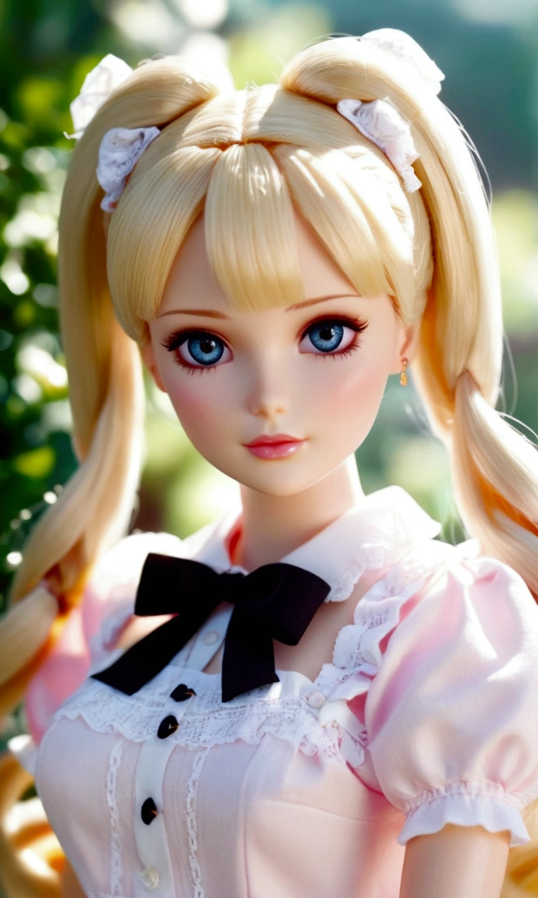 1 Blonde Twintails Barbie，beautiful eyes(Wear lolita),(pouty),E7E48U，All sweaty，Small Breasts，，pubic hair