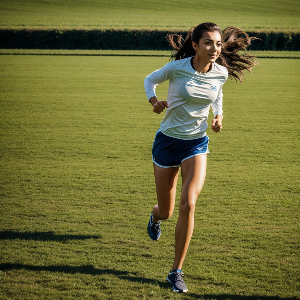 A lady running on a field candid 