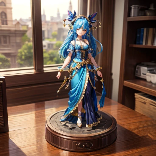 Highest quality,Very detailed,masterpiece,Super detailed,figure,Blue Hair ,hair ornaments,stand,indoor,can't believe it_Absurd,One girl,Mid-chest,Red nose ,Realistic,Long Hair,summer_dress,Garter Straps,beautiful girl,Waving SV98