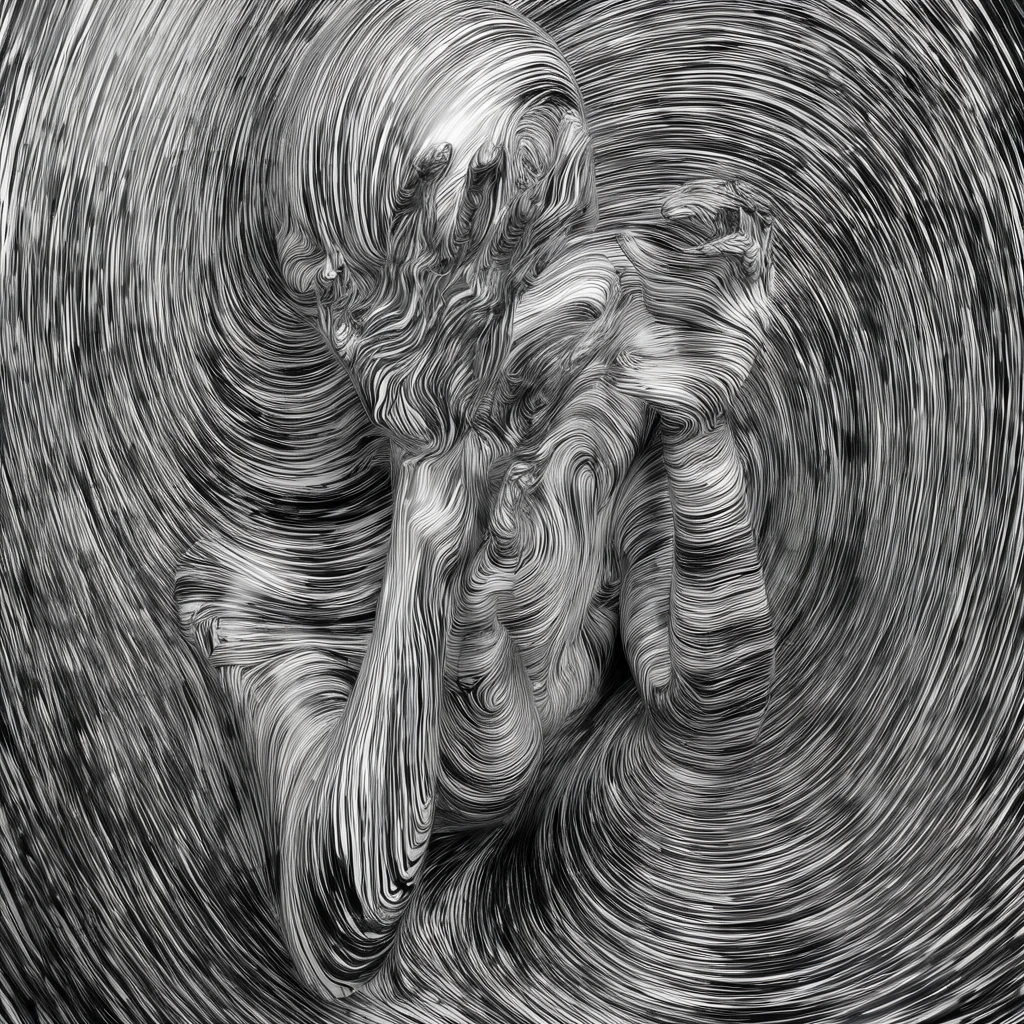 Noise in the human body, Black and white line spiral sound art, Abstract spastic art,