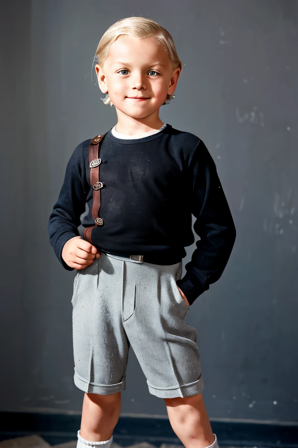 Zollverein, 1934. A little ((((8-year-old)) Werner Pfennig)), young boy, orphanage, ((((clothings from the 1930s)))), ((platinum blonde hairstyle of the 1930s))