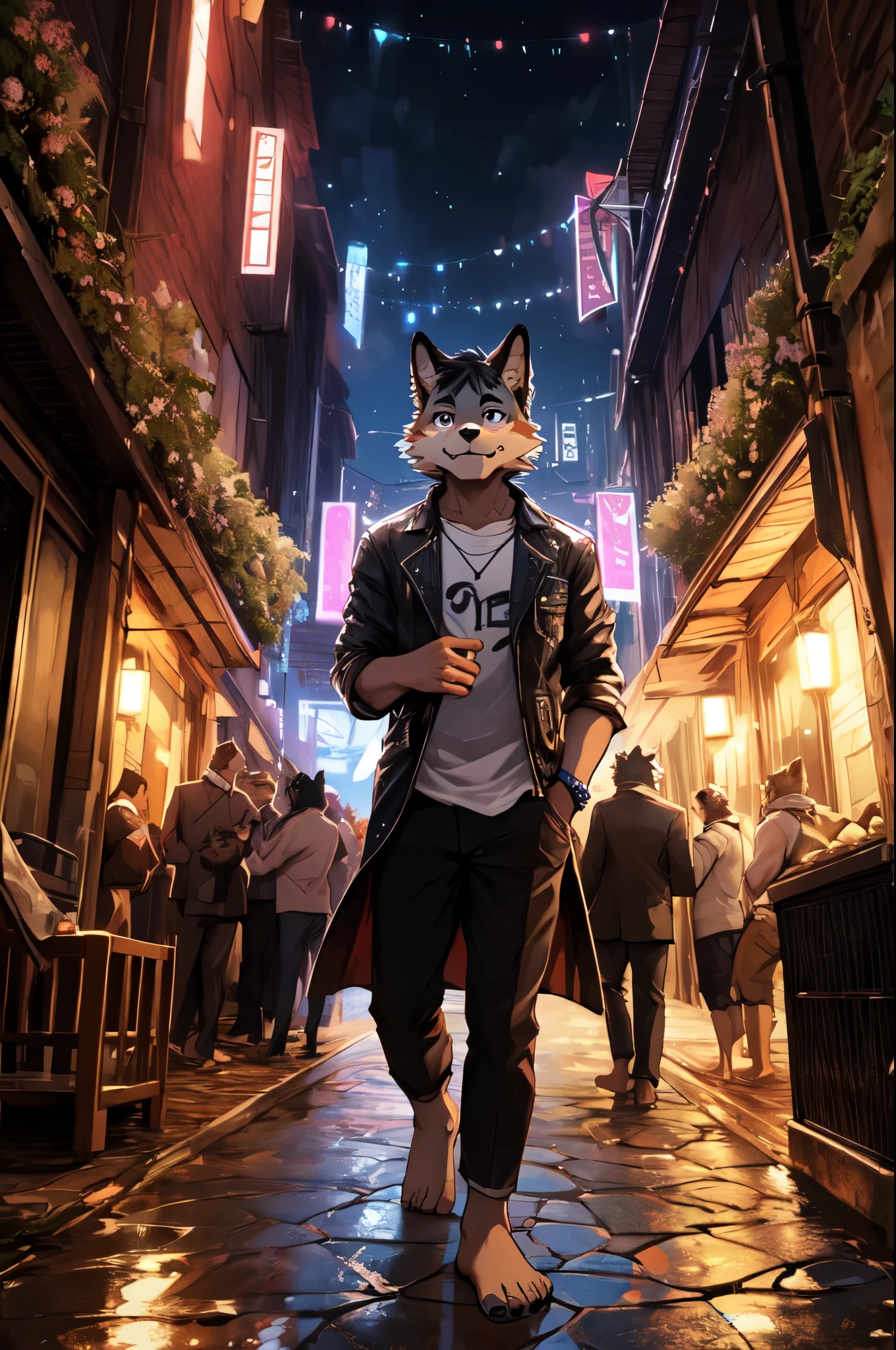 ,by Dagasi,Yupa,Kiyosan,(anthro,Fluffy fur,Character focus:1.1),anthro male cat,short hairs,sportrait,eyes with brightness,in a panoramic view,Character focus。(detailedbackground:0.7),独奏,shaggy male,malefocus,anthr,(Full Body Hair,Fluffy tail,Dark gray hair,Red eyes,Gray hair:1.2),(Long Canine,coyote),(The erection,,,large quantity(Multiple bystanders)(erosed sexually)(One tail),cum shots,spatter