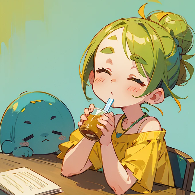 a closeup of a cartoon character with fox ears, fox girl, mikudayo, anime moe art style, Cat Mimi, short hair, anime girl with teal hair, eyes color of honey