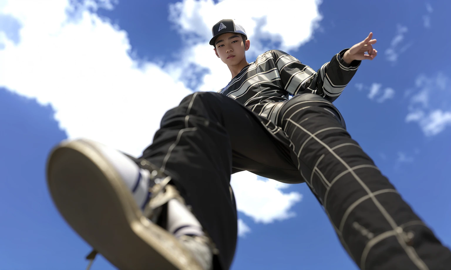 Asian boy, good lighting, smooth hair, glossy skin, blur background, high quality, 8k resolution, wearing cap