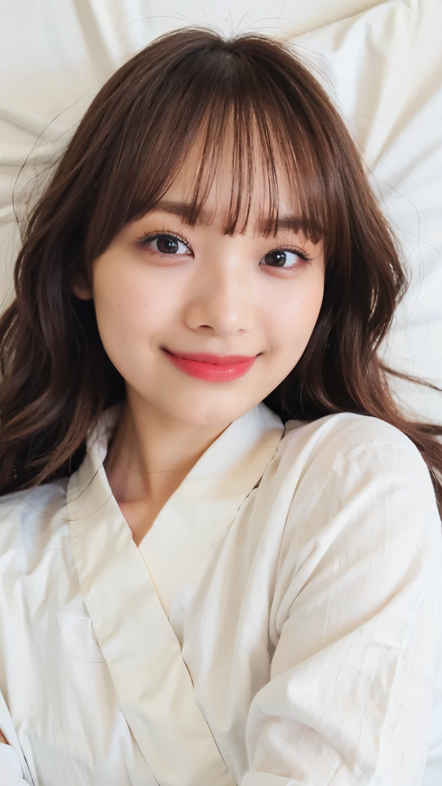 (8k、RAW Photos、Highest quality、masterpiece:1.2)、((?????、Nipples、whole body、Open your mouth wide、Squint your eyes、smile:1.5))、((pubic hair、Brighten facial skin、More eyelashes、Hair tied up:1.3))、(Realistic、Realistic)、1 girl、((Bathrobes、get up、After sexual、morning、morning日が差し込む、 Hotel Bedroom、Lying in bed、smile))、cute