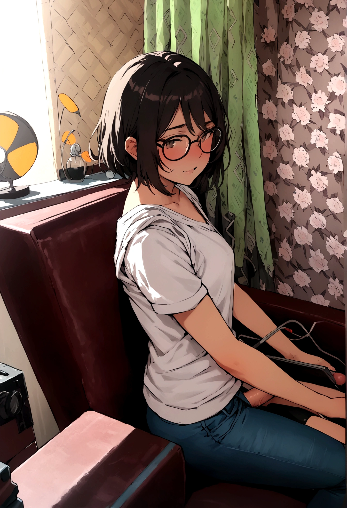 Masterpiece, High quality, High quality of art, hentai, naked, penis, penis is anal, Glasses with black frames