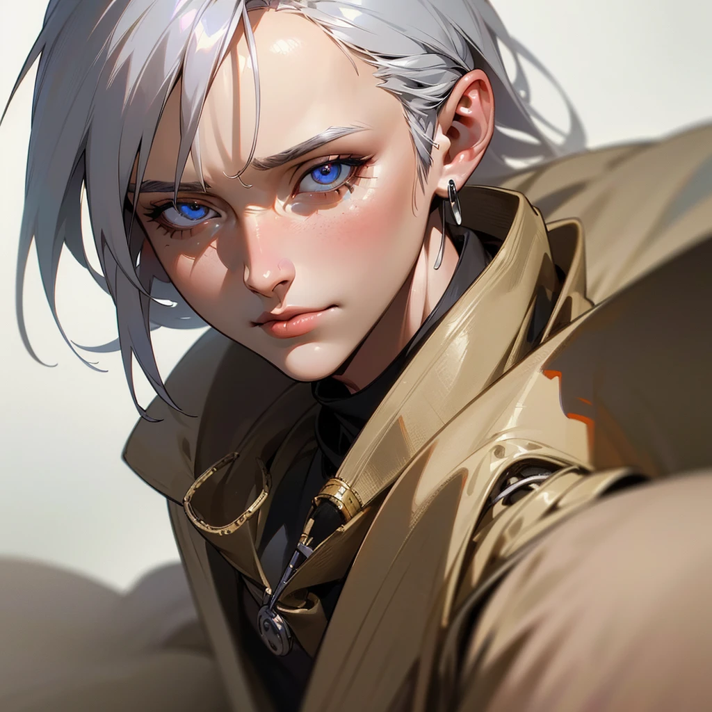 A man with silver hair and amber eyes, holding a small scalpel in his hands while wearing a worn medical coat, (1boy,detailed facial features,beautiful detailed eyes,beautiful detailed lips,extremely detailed eyes and face,longeyelashes),intricate medical equipment,detailed medical tools,moody dramatic lighting,cinematic composition,vibrant colors,elegant posing,dynamic action pose,One Piece style,(best quality,4k,8k,highres,masterpiece:1.2),ultra-detailed,(realistic,photorealistic,photo-realistic:1.37)