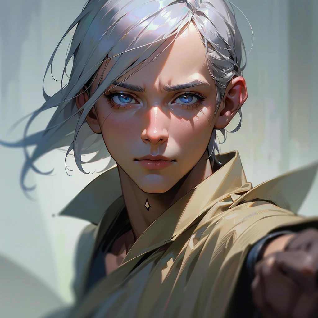 A man with silver hair and amber eyes, holding a small scalpel in his hands while wearing a worn medical coat, (1boy,detailed facial features,beautiful detailed eyes,beautiful detailed lips,extremely detailed eyes and face,longeyelashes),intricate medical equipment,detailed medical tools,moody dramatic lighting,cinematic composition,vibrant colors,elegant posing,dynamic action pose,One Piece style,(best quality,4k,8k,highres,masterpiece:1.2),ultra-detailed,(realistic,photorealistic,photo-realistic:1.37)