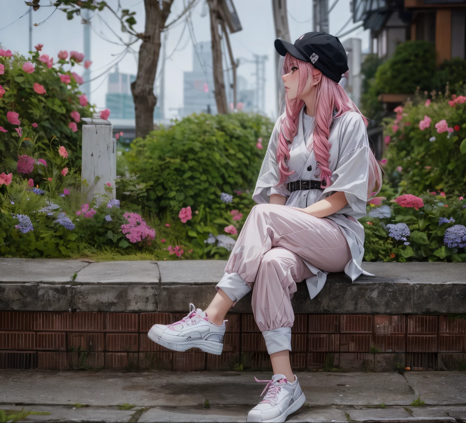 profile、Pink Hair, High resolution, 1 Girl, Korean, Eyes with heterochromia, best quality, (masterpiece), best quality, 1girl, (独奏:1.1), Lens 135mm f1.8, highly detailed, intricate, (sketch:0.8), (white background:1.1),
