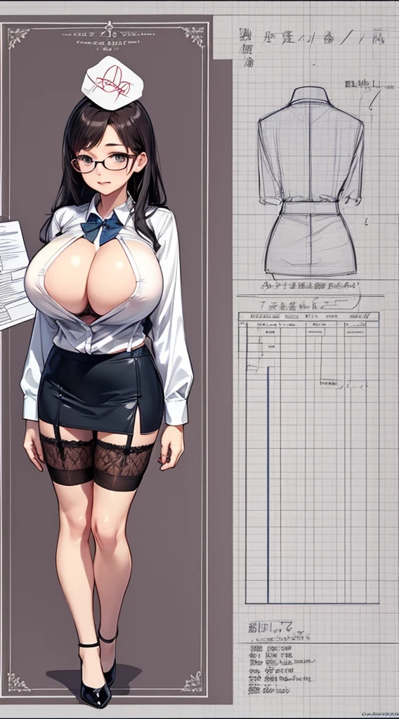 girl, alone, whole body, From head to toe, Are standing, (Huge Saggy Tits:1.3),

Character design sheet, Character Reference Sheet, 設計図のSchematic, Drafting, Blueprint, Schematic,
((Character design sheet:1.7, Character Reference Sheet:1.7,)),

anime/cartoon character wearing a girls , 1girl, alone, ,Mature Woman,Cleavage,Long sleeve,Collared shirt,White shirt,,(Tight Skirt),((garter belt)),(High heels),Skirt Suit,mini skirt,office lady,Long Hair, bow, ,  (Very short skirt:1.4), (lingerie:1.5),secretary,Thin glasses, (In underwear:1.8),nsfw,Full nudity、