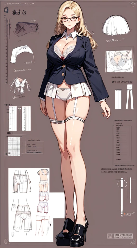 girl, alone, whole body, From head to toe, Are standing, (Huge Saggy Tits:1.3),
Character design sheet, Character Reference Sheet, 設計図のSchematic, Drafting, Blueprint, Schematic,
((Character design sheet:1.7, Character Reference Sheet:1.7,)),
anime/cartoon character wearing a girls , 1girl, alone, ,Mature Woman,Cleavage,Long sleeve,Collared shirt,White shirt,,(Tight Skirt),((garter belt)),(High heels),Skirt Suit,mini skirt,office lady,Long Hair, bow, , (Very short skirt:1.4), (lingerie:1.5),secretary,Thin glasses, (In underwear:1.8),nsfw,Full nudity、