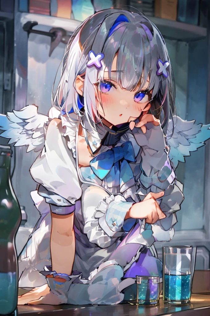 face、I can see the side、Frilly on the cuffs of your clothes、Lower body naked、indoor、Empty bottle