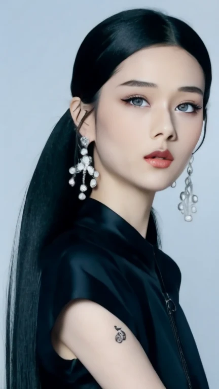 riz, hair ornaments、earrings、tattoo、goth_punk, 1 girl, alone,、highest quality, realistic, Super delicate illustration, beautiful and attractive anime girl, miku hatsune, slender body, tied hair, one girl, girl pictures, full body shot, beautiful blue eyes, looked back,ear nipple rings、hair ornaments、gem、miku hatsune、