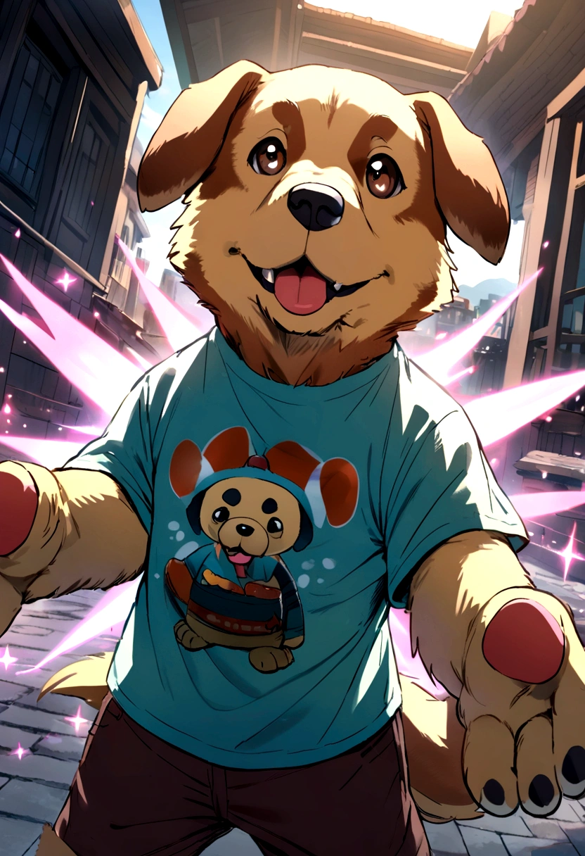 Dog character wearing a cool T-shirt