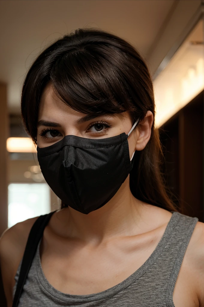 A man disguises himself as a woman using a mask.