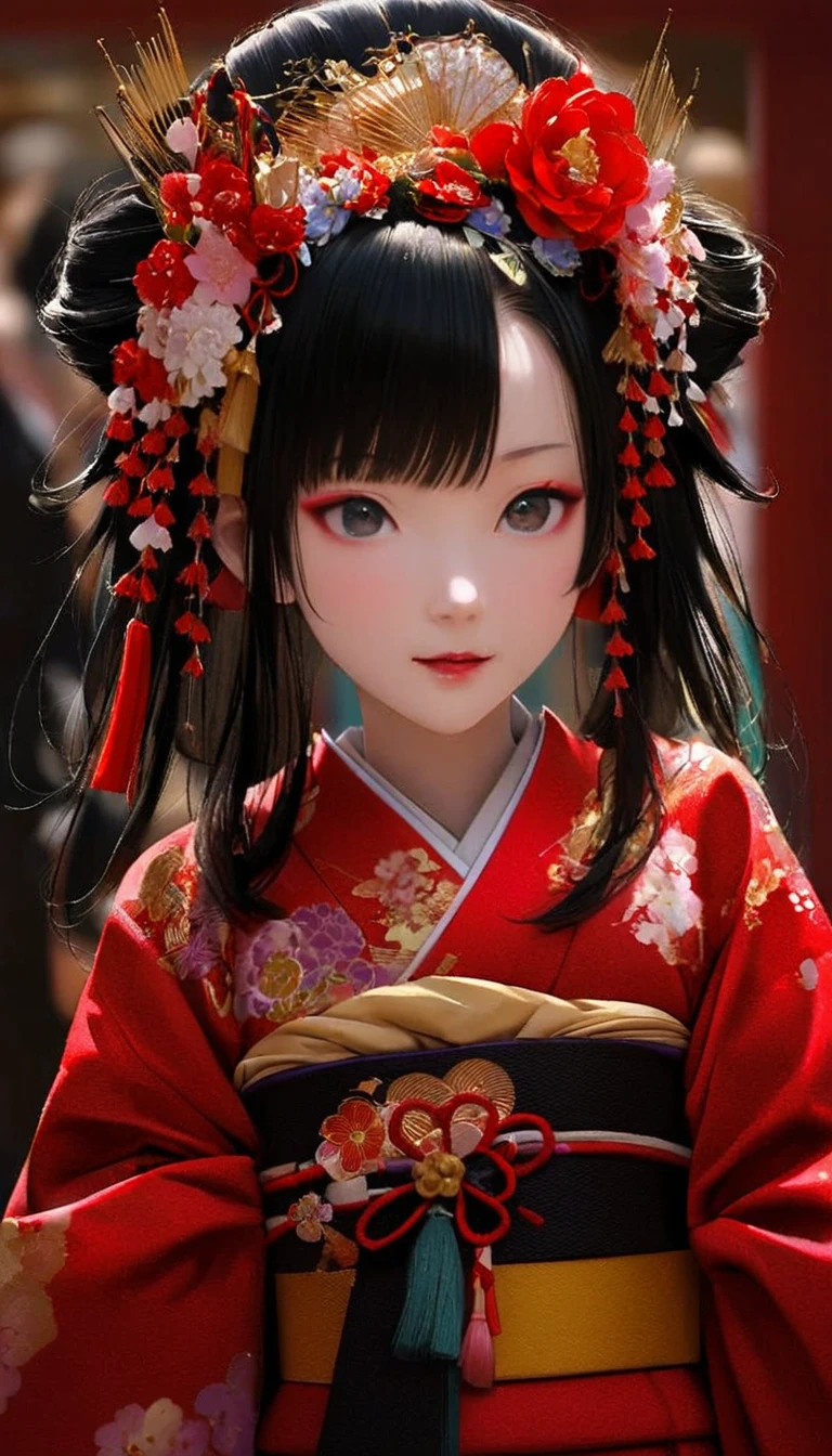 A 12-year-old princess wearing a red kimono and a flower crown, Traditional Japanese, traditional geisha clothing, Japanese women, Wearing Imperial Kimono, japanese geisha, geisha photo portrait, female geisha girl, elegant Japanese women, Japanese Kimono, In kimono, Traditional beauty, Wearing kimono and armor, portrait of geisha, wearing a haori, geisha　She gets an old man&#39;s dick shoved in her pussy