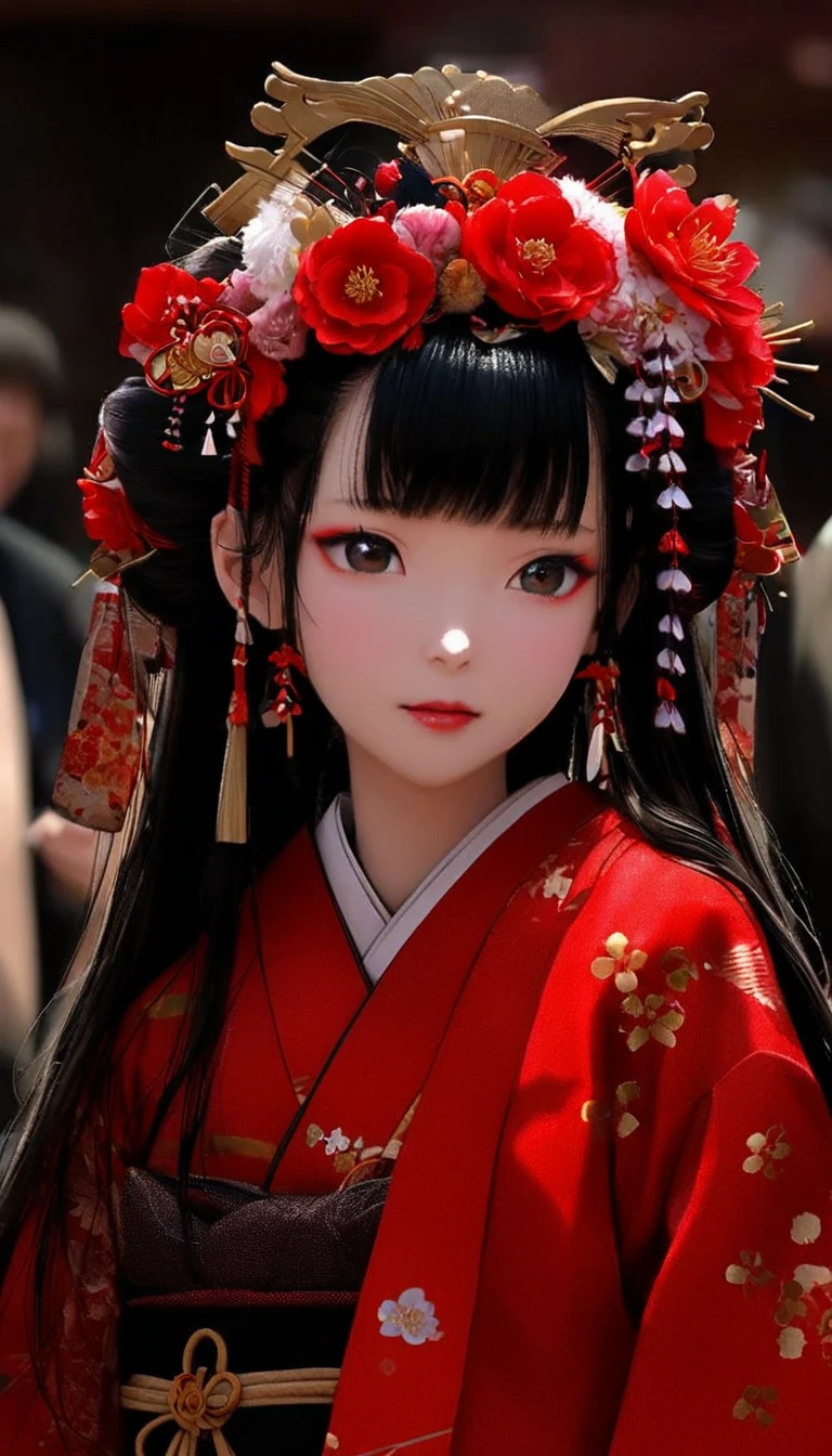 A 12-year-old princess wearing a red kimono and a flower crown, Traditional Japanese, traditional geisha clothing, Japanese women, Wearing Imperial Kimono, japanese geisha, geisha photo portrait, female geisha girl, elegant Japanese women, Japanese Kimono, In kimono, Traditional beauty, Wearing kimono and armor, portrait of geisha, wearing a haori, geisha She gets an old man's dick shoved in her pussy