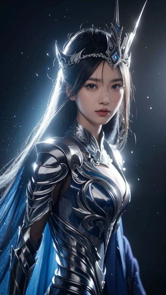 a close up of a woman in a silver and blue dress, chengwei pan on artstation, author：Yang Jie, detailed fantasy art, Stunning character art, Best Art Sites for Fan Art, Epic and beautiful character art, beautiful armor, Extremely detailed Artgerm, Detailed digital animation art, artgerm on artstation pixiv, Armor girl