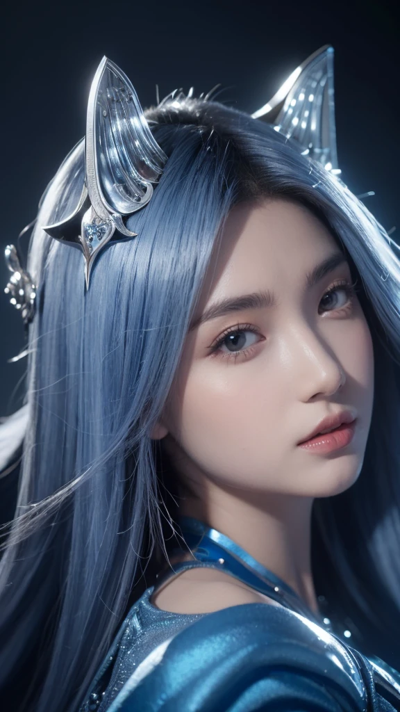 a close up of a woman in a silver and blue dress, chengwei pan on artstation, author:Yang Jie, detailed fantasy art, Stunning character art, Best Art Sites for Fan Art, Epic and beautiful character art, beautiful armor, Extremely detailed Artgerm, Detailed digital animation art, artgerm on artstation pixiv, Armor girl