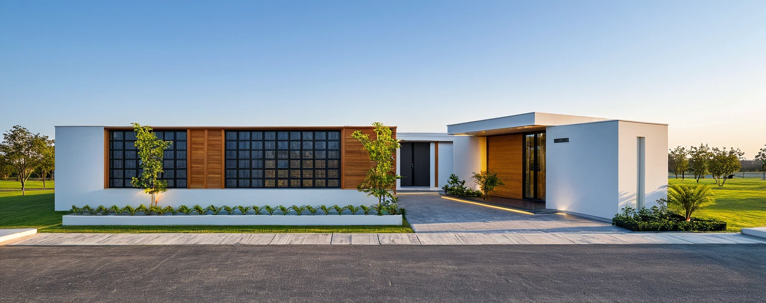 The modern gate features a sleek and minimalist design, sky, cloud, (daylight:1.1)