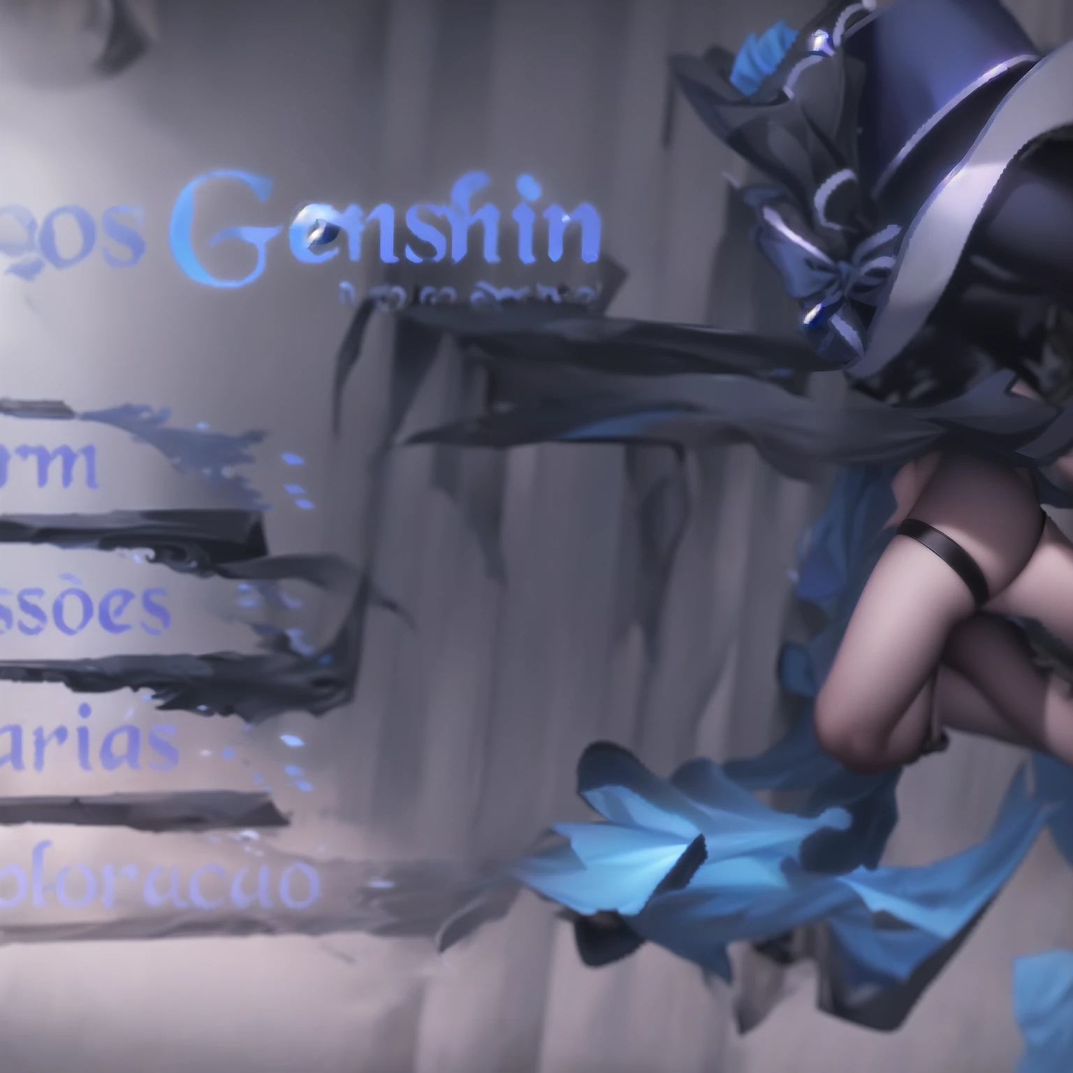 a photo of a woman in a blue dress and hat, genshin, impacto genshin character, video game impacto genshin, impacto genshin, knees, impacto genshin style, Miss Fortune League of Legends, Greg Simkins, masamune shiro, flag, Gunshu, onmyoji, genji, keqing from impacto genshin, jrpg