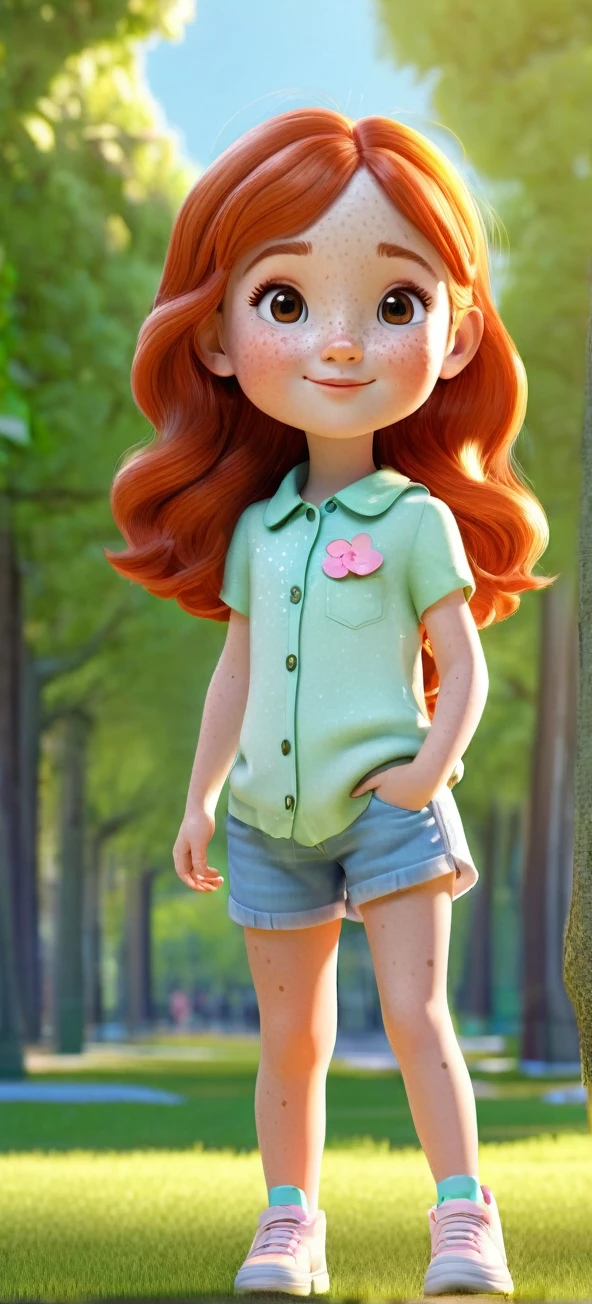 3D 1 little girl whole body cute freckles Fantastic Facing forward The surrounding area is a pop and bright park