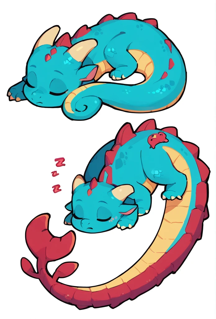 A cute feral dragon, sleeping, cute dragon, white background 