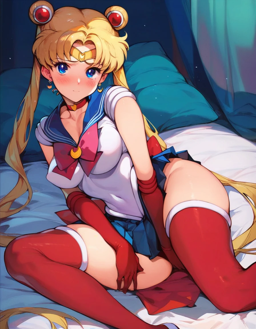 score_9, score_8_up, score_7_up, 

bishoujo_senshi_sailor_moon,super_sailor_moon,tsukino_usagi,pleated_skirt,red_choker,thighhighs

1on bed, thighs, hand between thighs, blush, look at viewer, lying