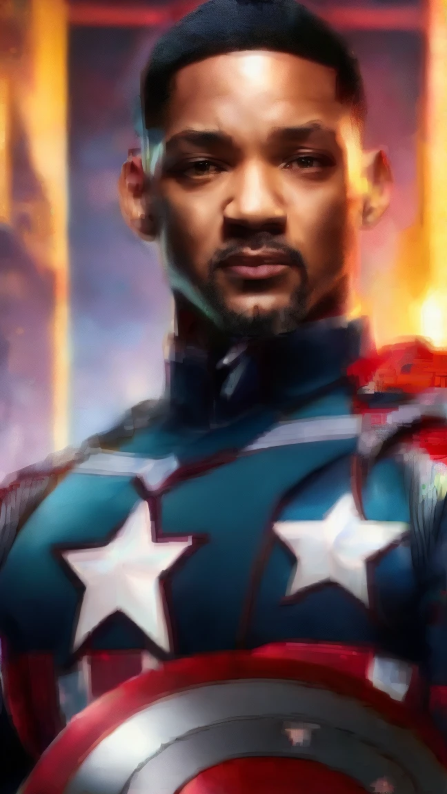. .Tarantino Style Will Smith(Captain America 8k), High resolution, detailedな顔, detailedな顔, Fine grain, detailedなスーツ, Marvel and DC Style, Surreal, + Cinematic shots + Dynamic configuration, 信じられないほどdetailed, sharp, detailed + superb detailed + Night with Light + perfectionism + Award-winning realism ((Moody lighting))