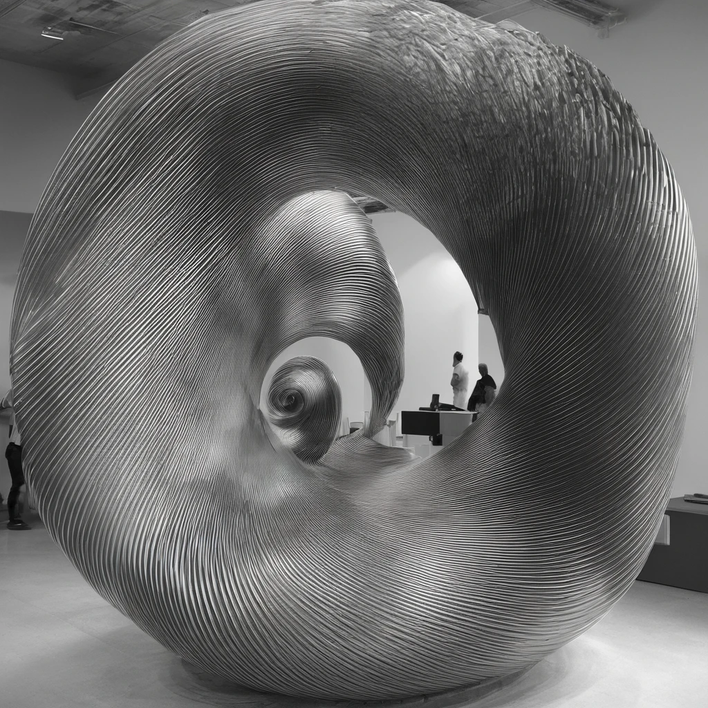 Flowing sound sculpture, Black and white spiral，Precise human structure