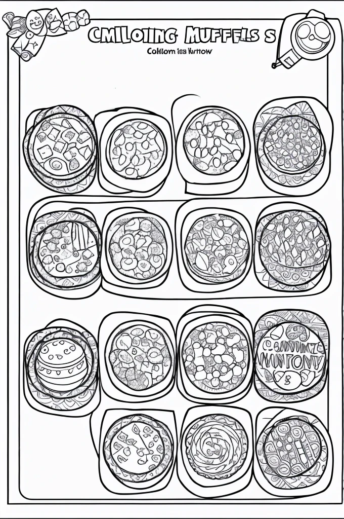 Coloring page's for kids muffins cartoon style,no shadow,thik line,black and white color