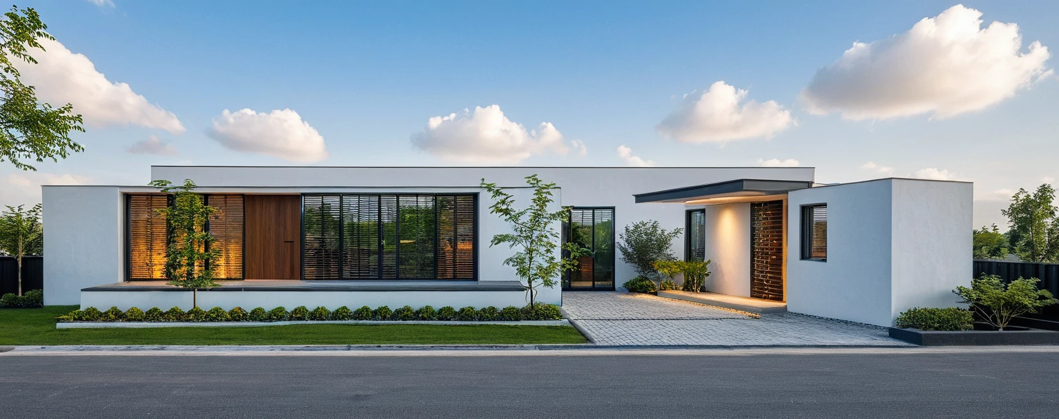 The modern gate features a sleek and minimalist design, sky, cloud, (daylight:1.1)