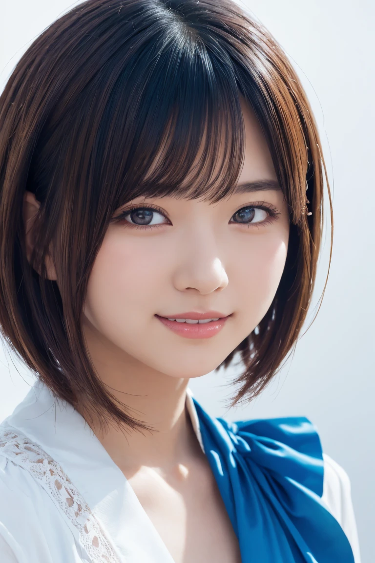 1 girl, (Wearing colorful stage costumes:1.2), Very beautiful Japanese idol portraits, Face close-up, (RAW Photos, highest quality), (Realistic, Realistic:1.4), (masterpiece), Very delicate and beautiful, Very detailed, 2k wallpaper, wonderful, finely, Very detailed CG Unity 8K wallpaper, Very detailed, High resolution, Soft Light, Beautiful detailed girl, Very detailed目と顔, Beautiful and sophisticated nose, Finely beautiful eyes, Cinema Lighting, (Simple light color background:1.3), (short hair), (Bob), Complete Anatomy, Slender body, Small breasts, smile,((ビーチバレー:1.3))