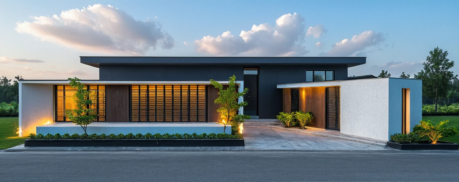 The modern gate features a sleek and minimalist design, sky, cloud, (daylight:1.1)
