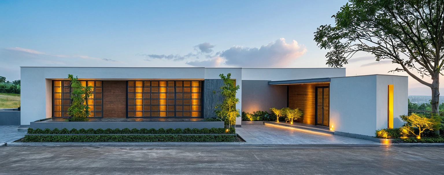 The modern gate features a sleek and minimalist design, sky, cloud, (daylight:1.1)