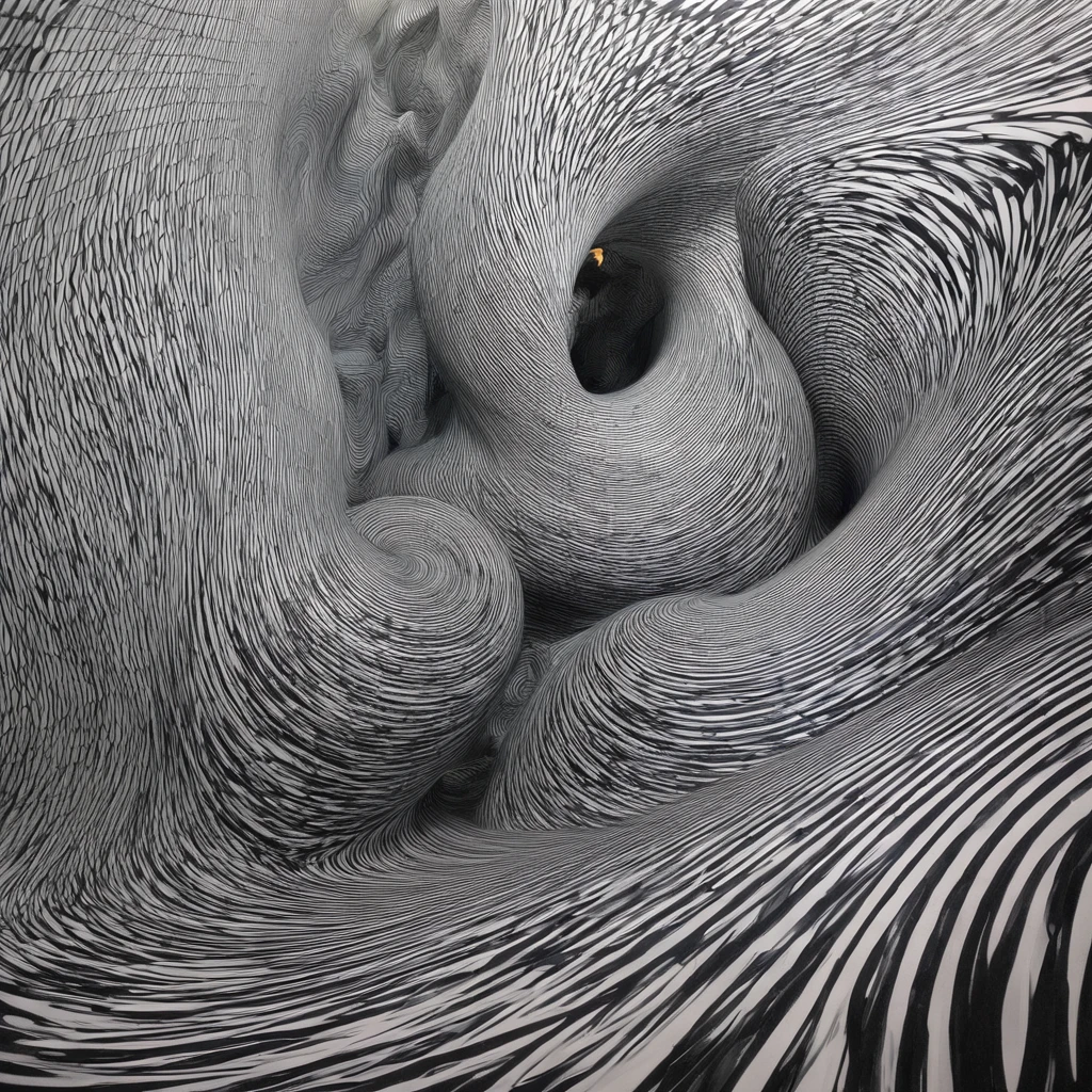 Noise Landscape Painting,Black and white twisted spirals,Precise construction