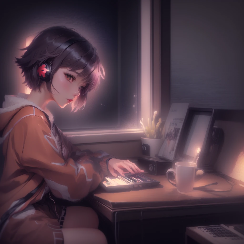 night、Short-haired girl listening to music in a cozy room, 4k anime wallpaper, anime art wallpaper 4k, anime art wallpaper 4k, anime wallpaper 4k, anime wallpaper 4k, Anime Art Wallpapers 8K, Anime Style 4k, Anime Aesthetics, Lo-fi art style, Lo-fi Girl, Anime Background, Anime Girl Desktop Backgrounds